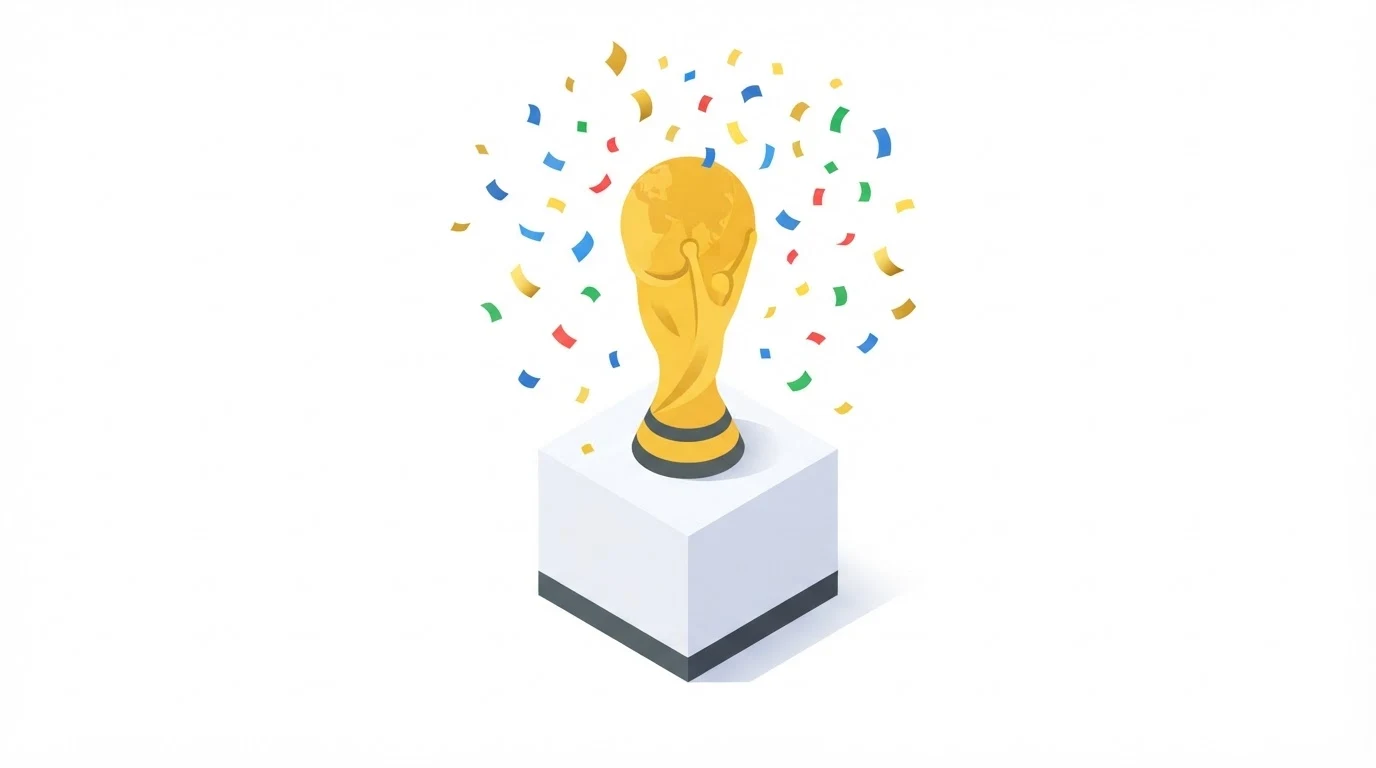 Coppa del Mondo su un piedistallo con coriandoli celebrativi